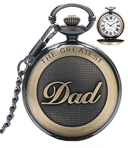 Taschenuhr mit Kette Herren, Vintage Quarz Taschenuhren mit Gravur für Stiefpapa Opa Bester Papa Geschenke Geburtstag Vatertag, Retro Vatertagsgeschenke für Papa