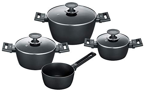 Berndes Alu Induction Batteria 7 Pezzi: Casseruola 16+20+24 cm, Pentolino 16 cm, Coperchi in Vetro 16+20+24 cm