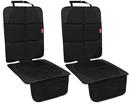 MORROLS Car Seat Protector - Baby Car Seat Protector for Child Seats, Waterproof and Stains Resistant Seat Protectors with Thickest Padding - Universal Size - Mesh Pockets(Black, 2-Pack)