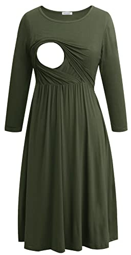 Smallshow Abiti per Allattamento Abito per Allattamento al Seno Manica 3/4 per Donna Army Green XL