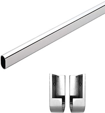 Euro Tische Kleiderstange für Schrank, Kleiderschrank Stange für Pax, Vielseitig Einsetzbares Kleiderstangen, Ovales Metall Schrankrohr in Verschiedenen Größen (120cm inkl. Halter)