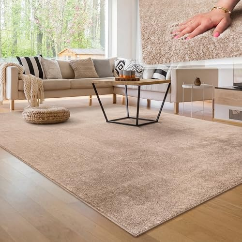 Paco Home Moderner Kuscheliger Wohnzimmer Teppich Kurzflor waschbar flauschig Weich Einfarbig Felloptik zeitlos stilvoll rutschfest pflegeleicht, Grösse:140x200 cm, Farbe:Beige