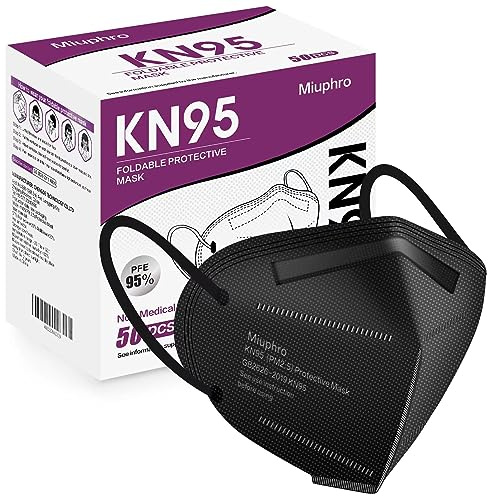 Miuphro KN95 Face Mask 50 Pack, Disposable Respirator Masks, 5 Layer Design Safety Mask for Protection, Ideal for Men and Women (Black)