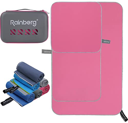 Rainberg 3 Pack Pink Microfibre Towel, Super Absorbent, Quick Dry Beach Towel Ultra Compact Lightweight Soft Microfiber Towels for Gym, Swimming, Camping, Yoga & Sports