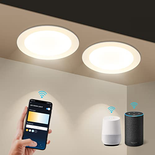 Aigostar 18 W inteligente Downlight LED, 2 Pack Luces para Alexa de 1765 LM Wi-Fi, Focos LED empotrada compatible con Alexa y Google Home, Regulable de luz cálida a blanca 3000-6500K, Φ190-200 mm