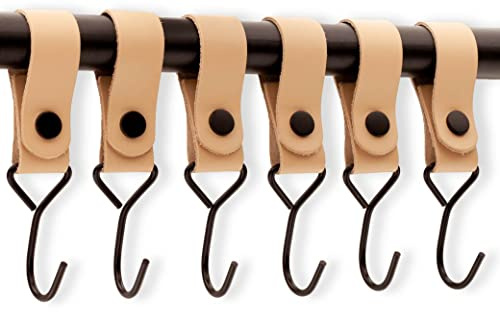 Brute Strength Leather Straps with Hooks - Full Grain, 6X Mommy Hooks for Strollers, Bags and More - Black