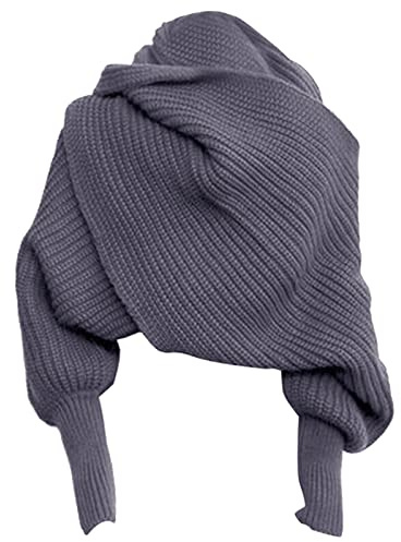 YILEEGOO Women Autumn Winter Scarf Wrap Sweater Tops Knitted Shawl Blankets Scarf with Sleeves (Dark Gray, One Size)