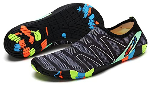 Water Shoes Women Men ​​Quick-Dry Barefoot Beach Swim Shoes Non-Slip Aqua Socks for Water Aerobics Sport Surfing Diving Garden Pool(#0 Grey, 9 UK)