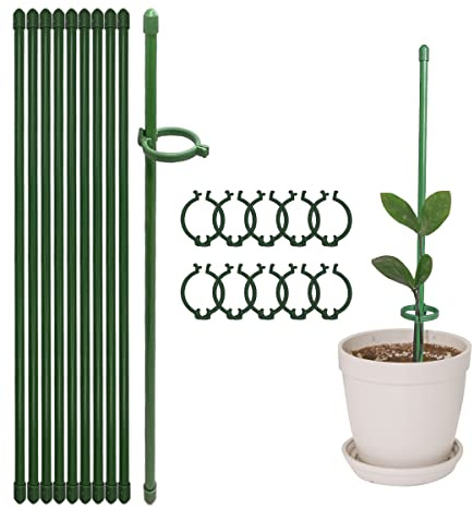 12 Inch Plant Support Stakes, with Adjustable Retaining Ring Green Plant Sticks Support Stakes for Indoor and Outdoor Plants,Flowers,Climbing(10Pcs)