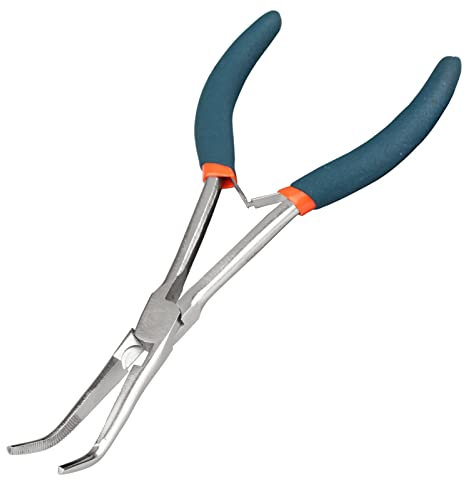 LEONTOOL Long Reach Bent Needle Nose Pliers 7 Inches with Serrated Jaw Long Handle Needle Nose Pliers with Wire Cutter Working in Tight Spaces Beading Jewelry Making Handicraft