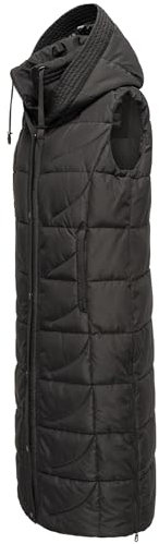 Navahoo Damen Winterjacke warme Steppweste extralang mit Kapuze Brezelchen Black Gr. M
