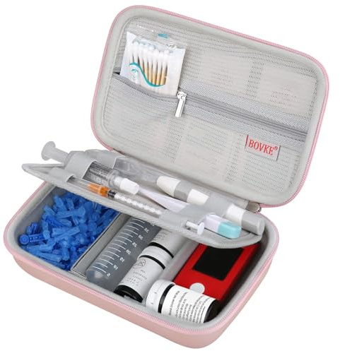 BOVKE Bolsa de Transporte de Suministros diabéticos, Bolsa de Almacenamiento para el Kit de Prueba de Diabetes, medidor de glucosa, Plumas de insulina, Tiras de Prueba, lancetas, jeringa, Oro Rosa
