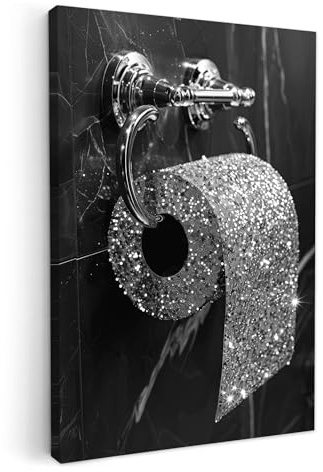 MuchoWow© Impression sur Toile Decoration Murale Peinture 40x60 cm Tableaux Decoratifs Muraux Déco Chambre Tableau Salon WC - Toilette - Paillettes - Noir et blanc