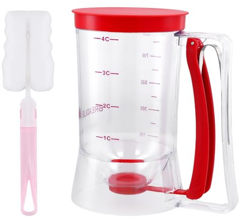 Dispenser per Pastella Pancake, Dispenser Per Pastella Portatile Con Pennello Design Con Maniglia Da Premere Dispenser per Pastella Per Cupcake Per Un Imbuto Dosatore Per Impasti Pasticceria (Rosso)