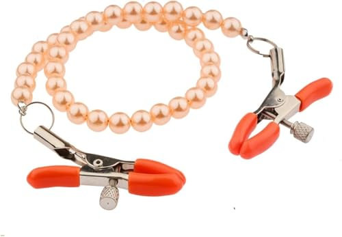 Lxjily Nipple Clamp Adjustable Pressure Pearl Body Chains Necklace 316L Stainless Steel Nipple Clips Non Piercing Body Jewelry for Women Men Faux Body Jewelry (Orange)