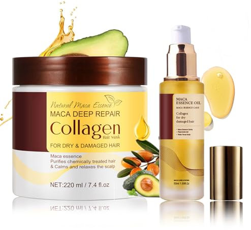 Haarpflege Set - Kollagen Haarmaske 220ml und Arganöl Haare 50ml, Trockenes und Geschädigtes Haar Pflege Set für tiefe Reparatur, starke Feuchtigkeitspflege und Glättung (Haarpflege Set)