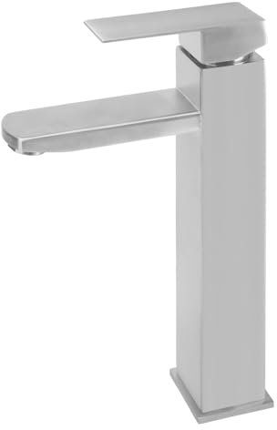 VirtuGro Robinet Salle Bain Mitigeur Lavabo Robinets Carrés Robinet Lavabo Haut Mitigeur Salle de Bain Robinet Lave Main en Métal de Qualité Supérieure Installation et Nettoyage Facile Brossé Argenté