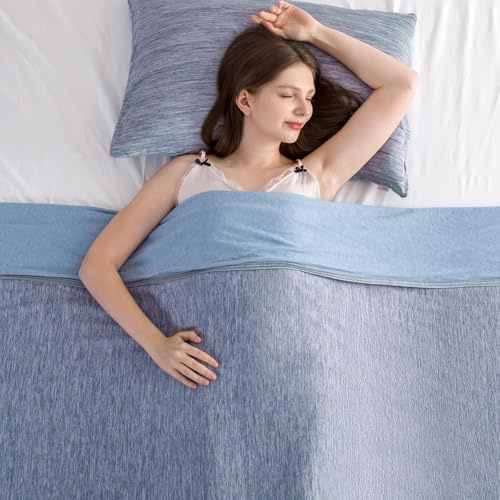 Elegear Manta de Enfriamiento de Verano 220×240 cm, Fibra de Enfriamiento Japonesa Q-MAX> 0,5 ARC-Chill 3,0, Suave Y Amigable con La Piel, Duerme Mejor con La Manta de Verano para Sofa, Cama, Azul