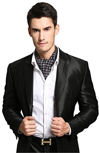 Prettystern Cravatta Ascot Uomo in 100% Seta – Sciarpa Elegante a Due Strati Lavallière da Business e Cerimonia 4. bouquet Nero