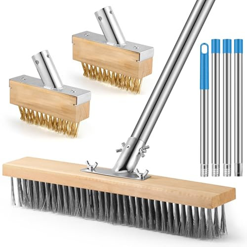 COZCLAM Ensemble de Brosse Metallique Robuste avec Manche Télescopique de 160cm, Brosse pour Sol de 35cm et 2 Brosses pour Joints, Balai Brosse Sol Métallique pour Extérieur Patio, Terrasse et Jardin