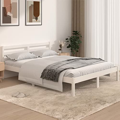 Gecheer Giroletto in Legno Massello di Pino 140x190 cm Bianco,Letto Matrimoniale,Singolo,Struttura Letto Singolo,Matrimoniale,Giroletto in Legno,Letto a Piattaforma in Legno