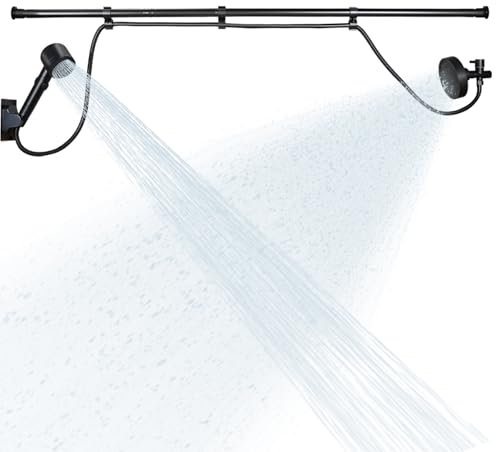 DEVA FRONSA Dual Shower Head for Two People - Double Shower Heads with 31.5-80.7 Rod & 78.7 Hose, High Pressure Adjustable Tandem Shower System for Couples - 6+3 Flow Settings, Easy to Install