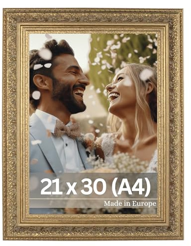 VictoR Bildram Leonardo 21 x 30 cm (A4) brun – antik fotoram med okrossbart akrylglas – vintage bildram A4 barock – tillverkad i Europa
