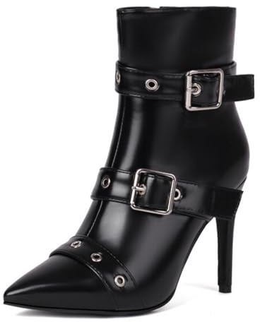 Wtharosa Botines De Mujer De Charol Dos Hebillas Punta Fina Tacón Alto Elegantes para Salidas Nocturnas Fiesta Cena Trabajo Y Uso Diario,Negro,45 EU