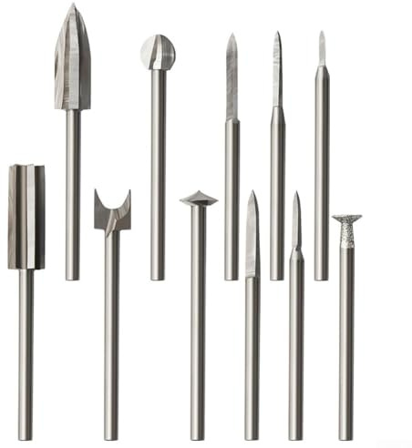 Brocas de tallado de madera, juego de 11 herramientas giratorias de grabado con vástago de 1/8 pulgadas, diseño de corte eficiente para proyectos intrincados de carpintería