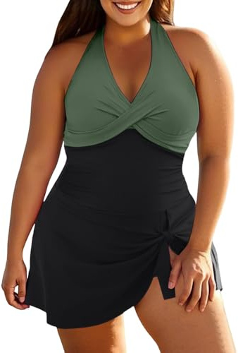 Bañador Reductor Mujer Bañadores Mujer Bañador Sin Tirantes Women Swimwear Push Up con Relleno Trikini De Reductores Vientre Surf Ropa Manga Larga Esconde Barriga Negro Aros 5XL Sexy XXL Volantes