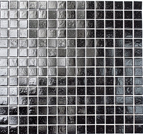 Mosaik kvadrat uni svart glasmosaik med effekt spotlights kakelspegel, mosaiksten format: 20 x 20 x 4 mm, bågstorlek: 327 x 305 mm, 10 ark