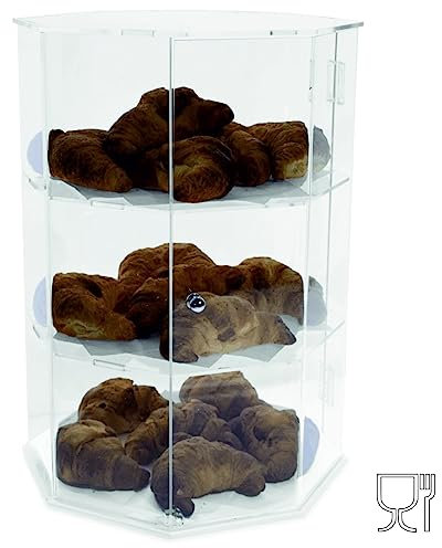 DesignPlex Vetrina da banco ottagonale in plexiglass trasparente a 3 scomparti - Misure: 34 x 34 x H49 cm