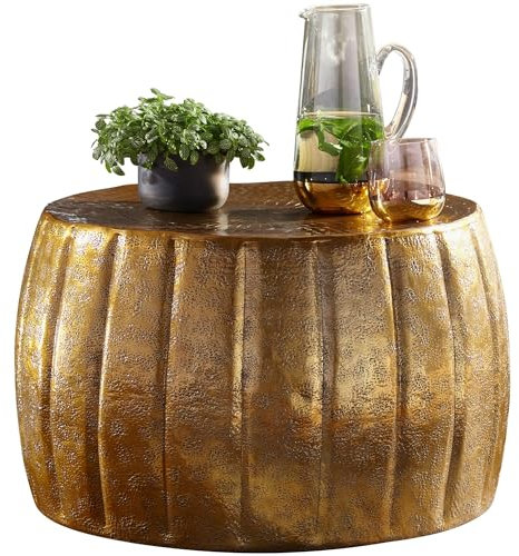 Wohnling Couchtisch 60x36x60 cm Aluminium Gold Beistelltisch orientalisch rund, Flacher Sofatisch Metall, Design Wohnzimmertisch modern, Loungetisch Stubentisch klein