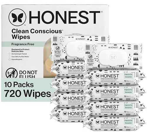 The Honest Company Baby Wipes for Sensitive Skin, Hypoallergenic, Fragrance-Free, Multi-Use, Pattern Play Design, 720 Count (8 Packs of 90)