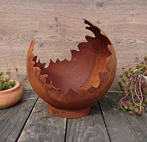 terracotta-toepfe-de Deko/Feuerkugel/Pflanzkugel 20 cm aus Metall -hergestellt in der EU- Edelrost Rost mit Standring Windlicht Garten Pflanzgefäß Blumentopf