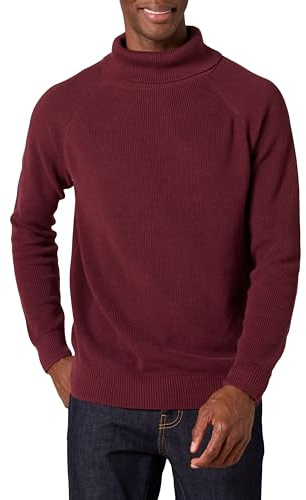 Amazon Essentials Men's 100% Cotton Rib Knit Turtleneck Jumper, Burgundy, M