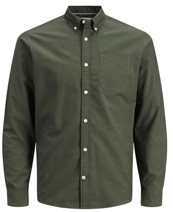 JACK&JONES Hemd Slim Fit Business Shirt mit Brusttasche Weiches Langarm Twill Oberteil JJEOXFORD, Farben:Grün,Größe Hemd:XS