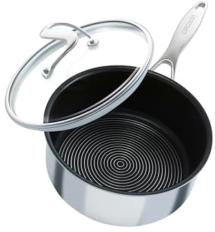 Circulon Clad Stainless Steel Saucepan with Glass Lid and Hybrid SteelShield and Nonstick Technology, 2 Quart - Silver