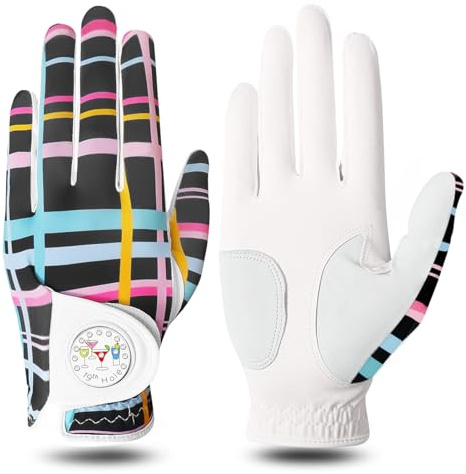 FINGER TEN Women's Golf Gloves - Left & Right Handed, Breathable All Weather Soft Anti Slip with Ball Marker Rain Grip (Black, Large)