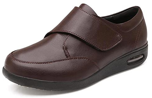 HFCY Scarpe per Diabetici da Uomo vestibilità Extra Larga Scarpe in Pelle Casual Scarpe da Passeggio Scarpe Pianta Larga per Piedi Gonfi Artrite Edema Gonfio,Brown-EU42/260mm