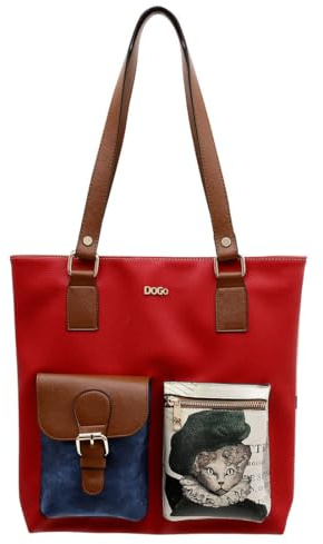 DOGO Femme Cuir Vegan Rouge Fait Main et Mode Sac d'épaule - Mon Cher Motif