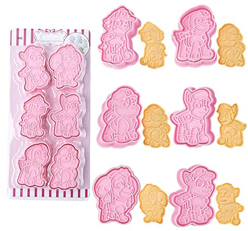 YongHang 6 Stück Ausstechformen Set 3D Ausstecher Kinder Wiederverwendbar Kunststoff Stempel Keksausstecher für Kekse und Brot Tortendeko Kindergeburtstag Party DIY Backen