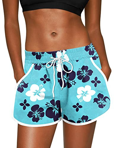 For G and PL Lady Summer Side Pockets Swim Beach Boardshorts Drawstring Water Dolphin Hem Trunks Blue L