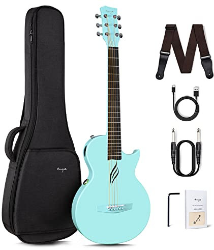 Enya E Gitarre Kinder Set - 35 Zoll Blau Nova Go SP1 Kohlefaser Akustik E-Guitar Beginner Kit mit Smart AcousticPlus Tonabnehmer Ladekabel Audiokabel Gigbag für Kid Erwachsene Anfänger