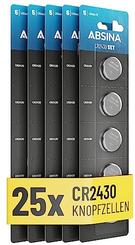ABSINA CR2430 Knopfzelle 25er Pack - CR 2430 3V Knopfzellen auslaufsicher & Lange Haltbarkeit - Knopfbatterie CR2430, Batterie 2430, Knopfzellen CR2430, Batterien CR2430, CR 2430 Knopfzelle