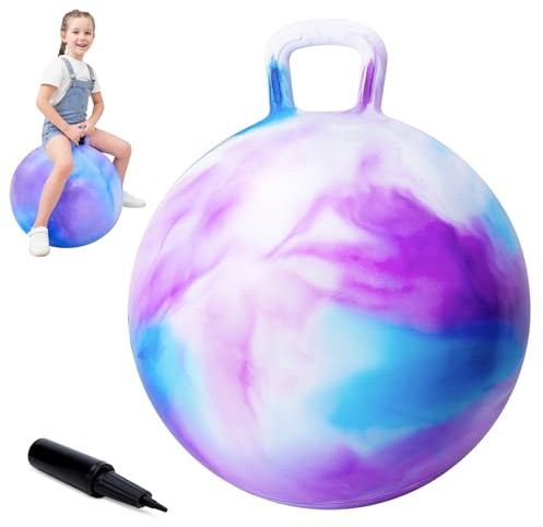 INPODAK Space Hopper for Kids Age 5 to 9, 20 Inches Hopping Balls, Jumping Ball with Handle, Hop Ball Toy for 6 Years Old Child Boys Girls Indoor Outdoor Garden Yard Game