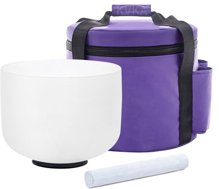 KVKA 432Hz 10 inch Crystal Singing Bowl 25cm Frosted Quartz White Sound Healing Bowl with Carry Bag for Yoga Meditation (E - Solar Plexus Chakra)