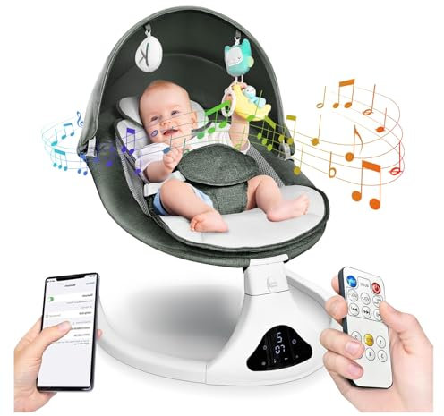 Electric Baby Swing with Remote Control - 5 Natural Motion Speeds, Detachable Seat Pad | Portable Infant Swing for Indoor/Outdoor Use (0-12M, 20lbs)(Green)
