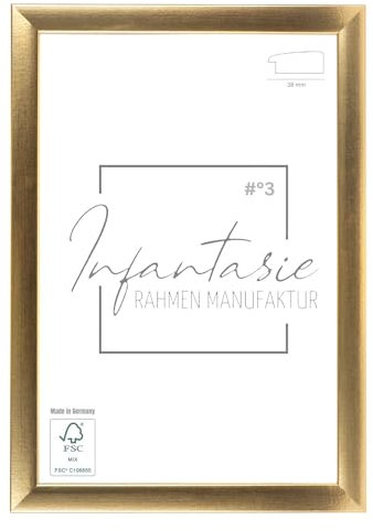 Infantasie 'N°3' Bilderrahmen 70x140 handgefertigt nach Maß | Gold | MDF-Holz Design Collage Holzbilderrahmen inkl. Acrylglas und Metall Aufhänger (Querformat & Hochformat)
