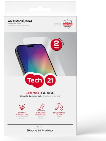 Tech21 Impact Glass Screen Protector for iPhone 14 Pro Max - Pack of 2